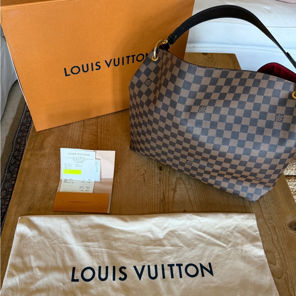 Louis Vuitton Damier Ebene Shoulder Bag with Red Lining